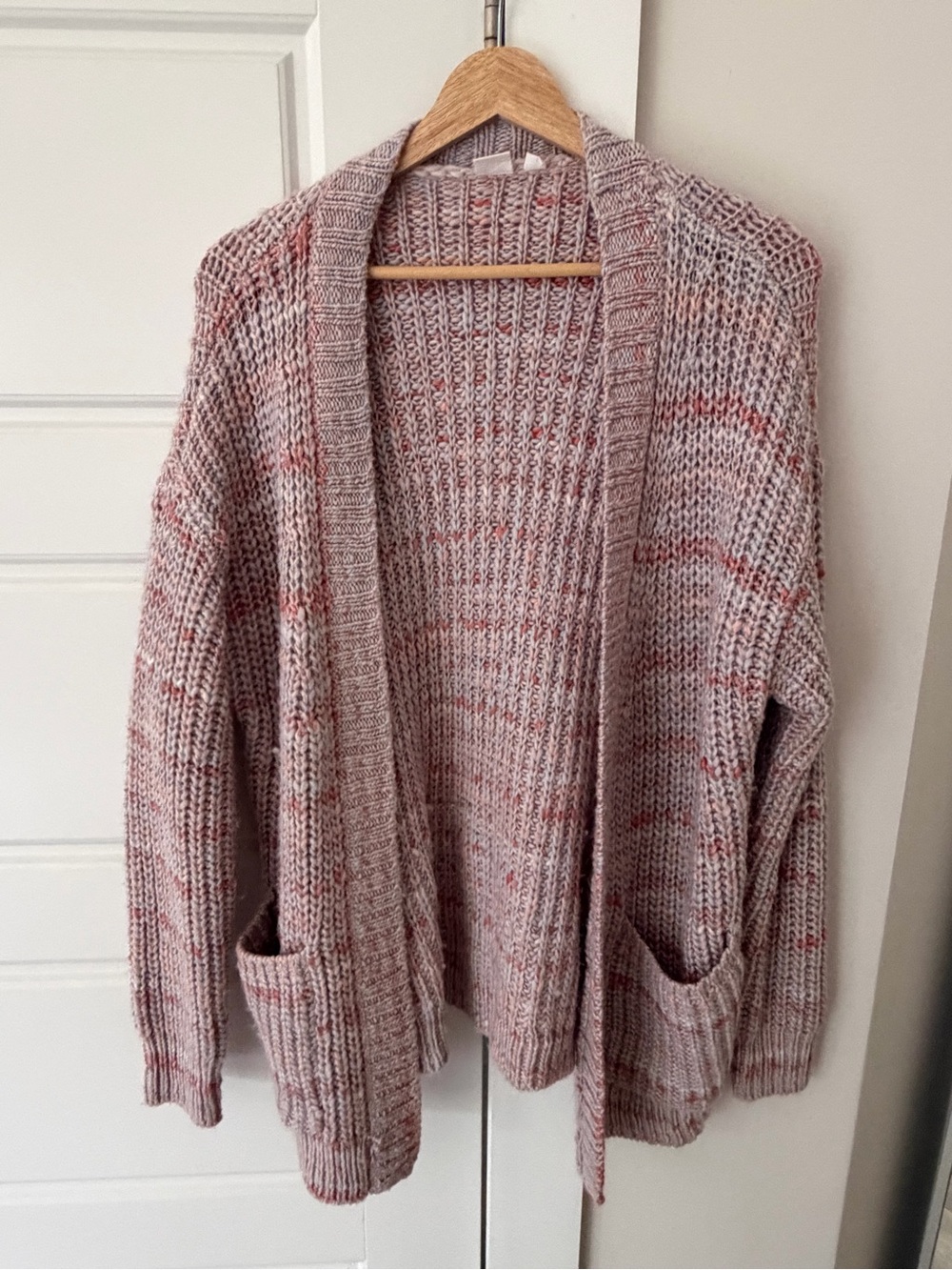 GAP Open-Front Chunky Cardigan - blue with Coral Speckle M